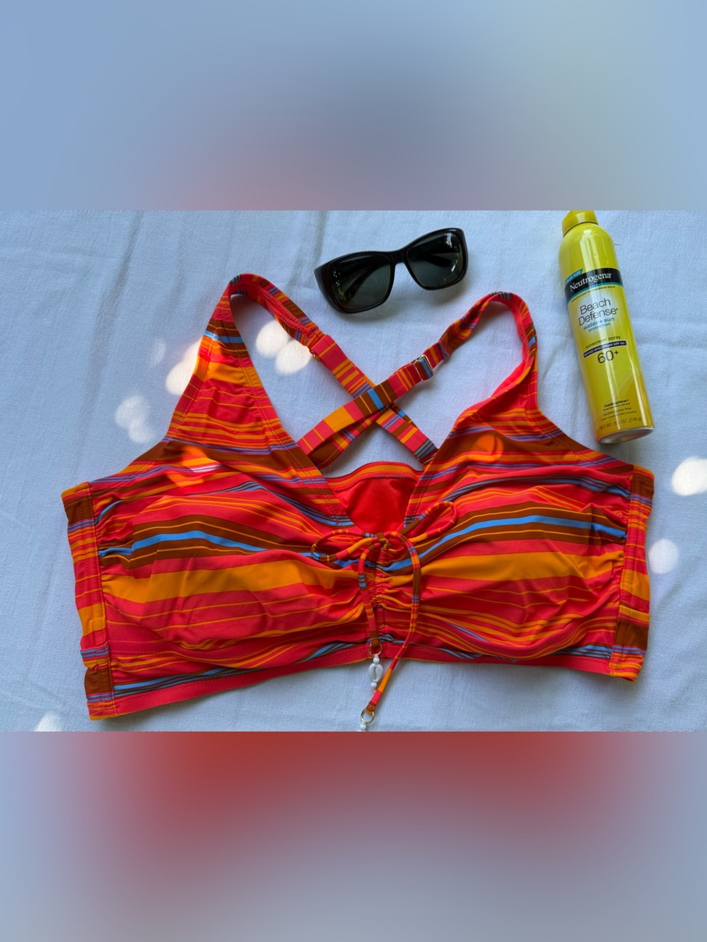 NEW Size 3X wild fable Bright Red & White Swim Top Adjustable Front Ties
